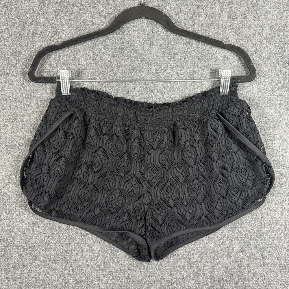 OP Ocean Pacific Sheer Lace Swim Cover-Up Shorts Black Womens Large 11-13 #3454